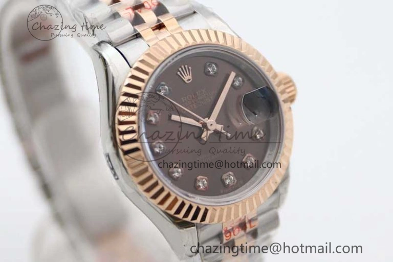 Lady DateJust 28 SS RG TWF 1:1 Best Edition Brown Dial Diamonds Markers on Jubilee Bracelet NH05