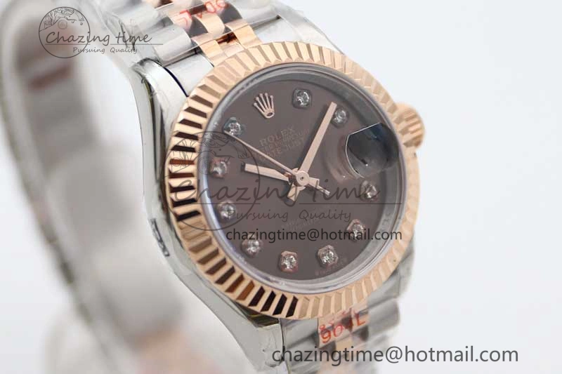 Lady DateJust 28 SS RG TWF 1:1 Best Edition Brown Dial Diamonds Markers on Jubilee Bracelet NH05