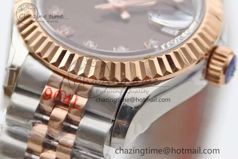 Lady DateJust 28 SS RG TWF 1:1 Best Edition Brown Dial Diamonds Markers on Jubilee Bracelet NH05