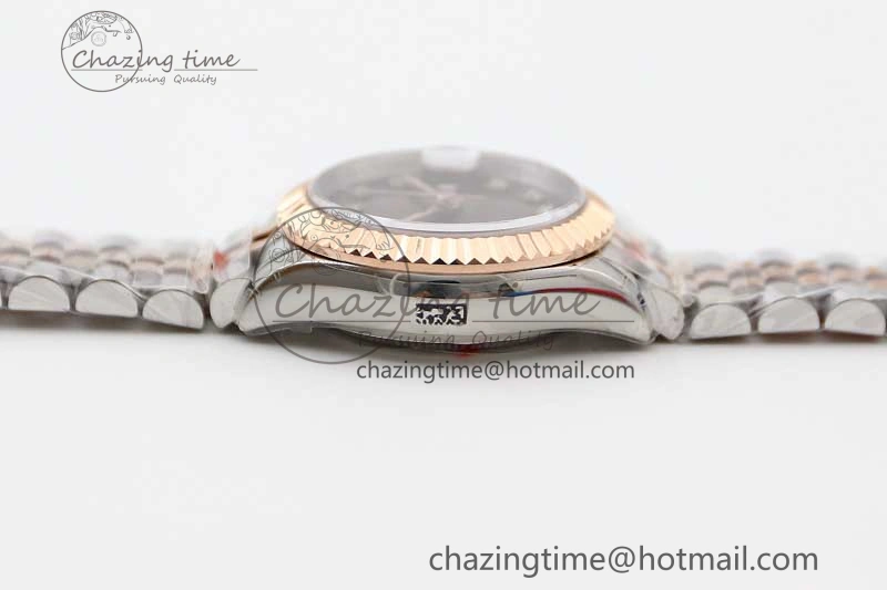 Lady DateJust 28 SS RG TWF 1:1 Best Edition Brown Dial Diamonds Markers on Jubilee Bracelet NH05