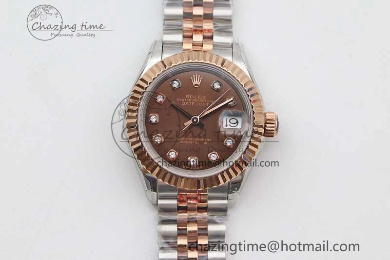 Lady DateJust 28 SS RG TWF 1:1 Best Edition Brown Dial Diamonds Markers on Jubilee Bracelet NH05
