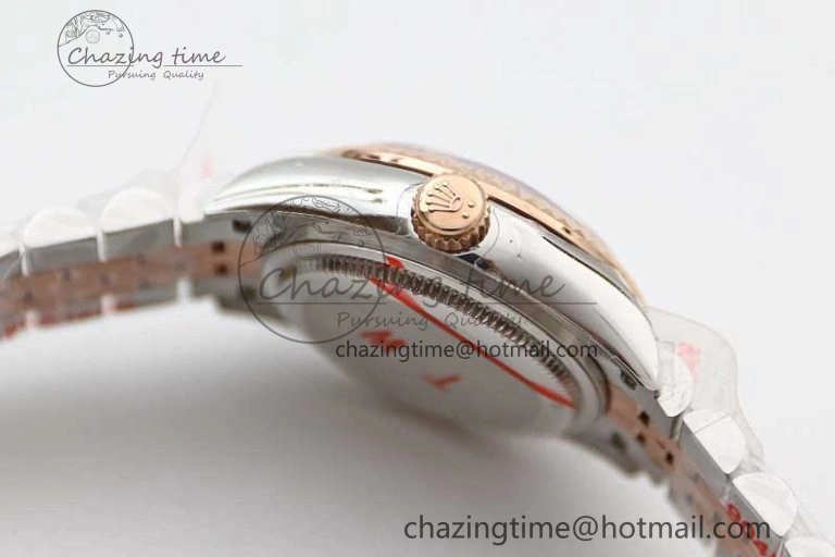 Lady DateJust 28 SS RG TWF 1:1 Best Edition Green Dial Diamonds Markers on Jubilee Bracelet NH05