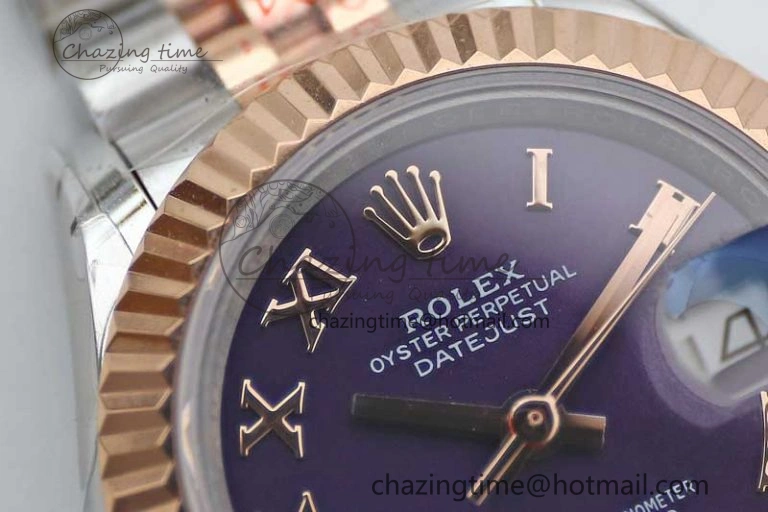 Lady DateJust 28 SS RG TWF 1:1 Best Edition Purple Dial Roman Markers on Jubilee Bracelet NH05