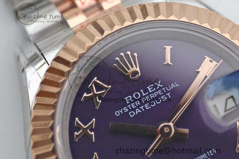 Lady DateJust 28 SS RG TWF 1:1 Best Edition Purple Dial Roman Markers on Jubilee Bracelet NH05