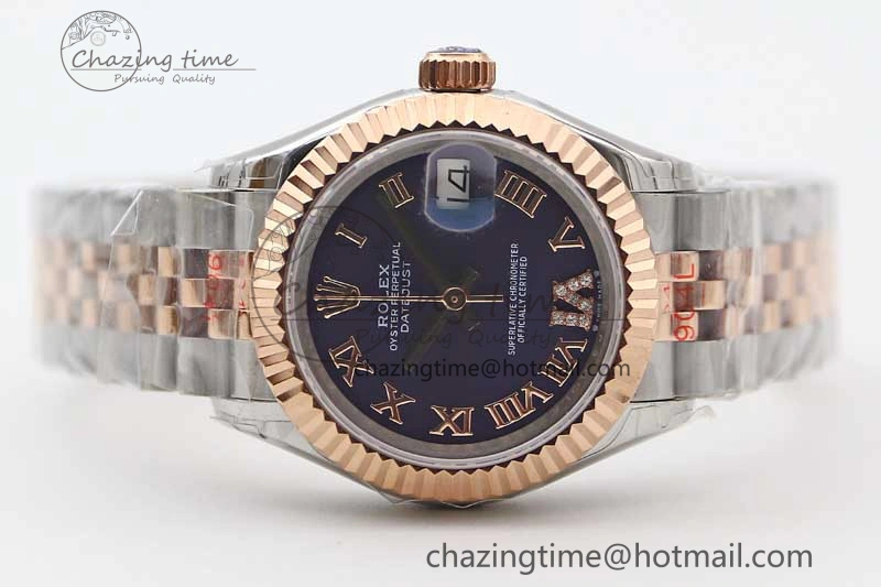 Lady DateJust 28 SS RG TWF 1:1 Best Edition Purple Dial Roman Markers on Jubilee Bracelet NH05