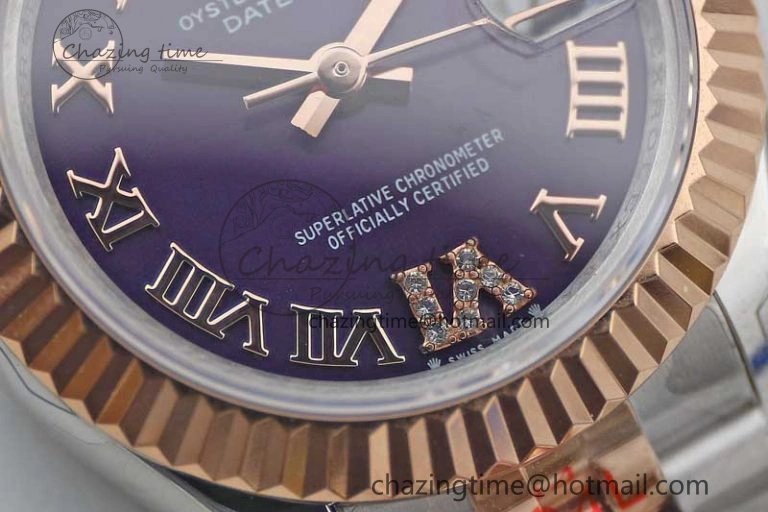 Lady DateJust 28 SS RG TWF 1:1 Best Edition Purple Dial Roman Markers on Jubilee Bracelet NH05