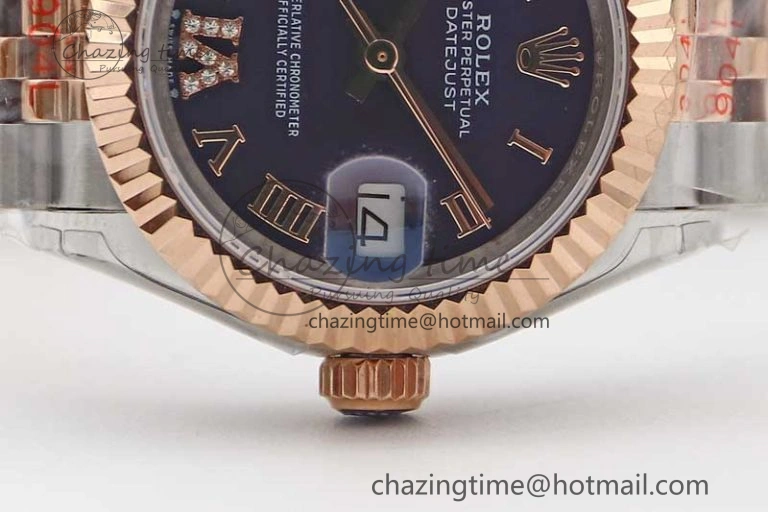 Lady DateJust 28 SS RG TWF 1:1 Best Edition Purple Dial Roman Markers on Jubilee Bracelet NH05