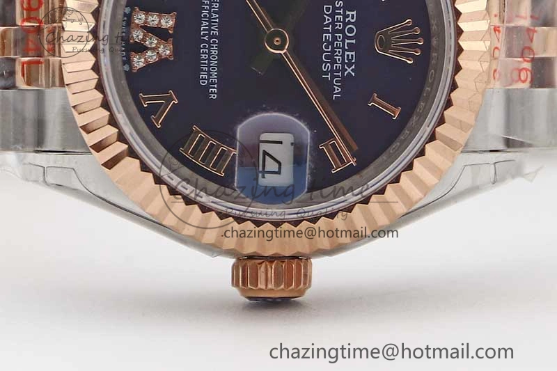 Lady DateJust 28 SS RG TWF 1:1 Best Edition Purple Dial Roman Markers on Jubilee Bracelet NH05