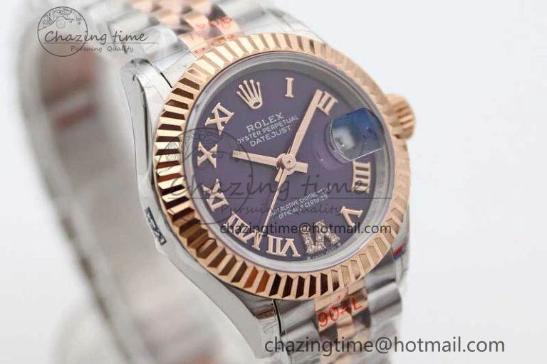 Lady DateJust 28 SS RG TWF 1:1 Best Edition Purple Dial Roman Markers on Jubilee Bracelet NH05