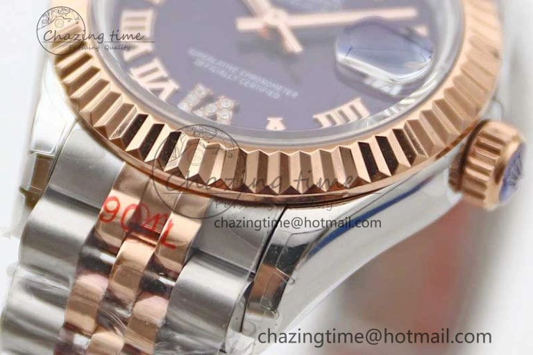 Lady DateJust 28 SS RG TWF 1:1 Best Edition Purple Dial Roman Markers on Jubilee Bracelet NH05