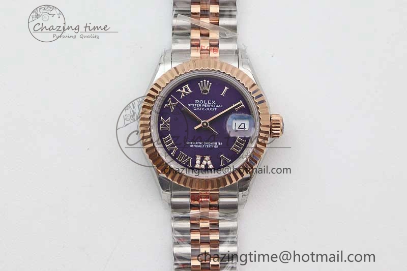 Lady DateJust 28 SS RG TWF 1:1 Best Edition Purple Dial Roman Markers on Jubilee Bracelet NH05