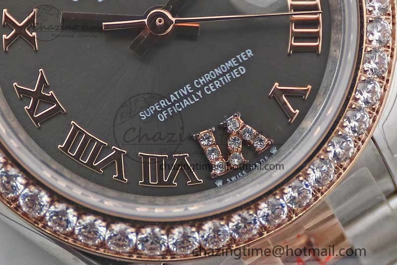 Lady DateJust 28 SS RG TWF Diamonds Bezel 1:1 Best Edition Grey Dial Roman Markers on Jubilee Bracelet NH05