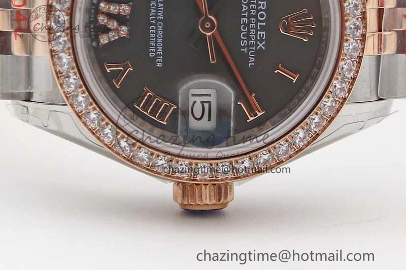 Lady DateJust 28 SS RG TWF Diamonds Bezel 1:1 Best Edition Grey Dial Roman Markers on Jubilee Bracelet NH05