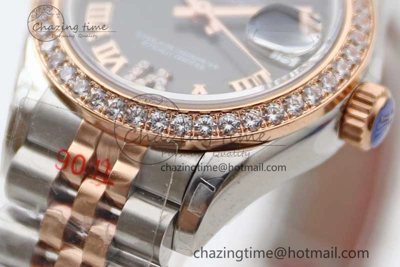 Lady DateJust 28 SS RG TWF Diamonds Bezel 1:1 Best Edition Grey Dial Roman Markers on Jubilee Bracelet NH05