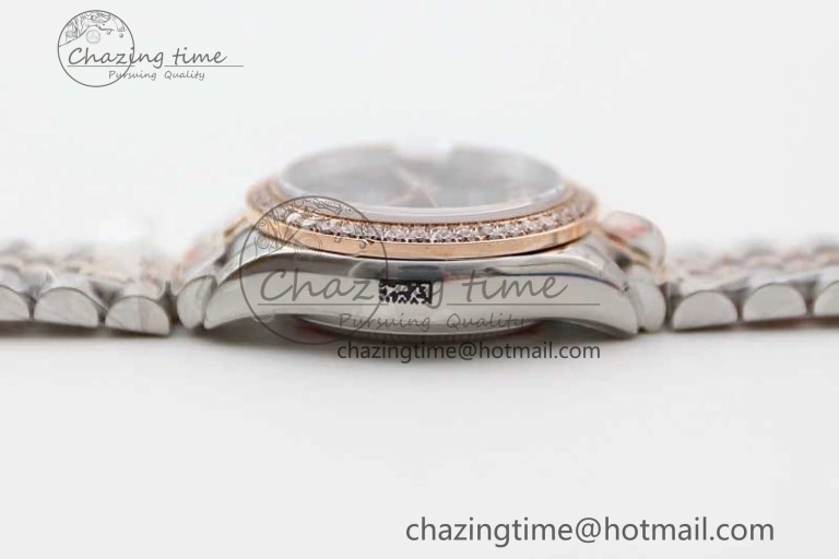 Lady DateJust 28 SS RG TWF Diamonds Bezel 1:1 Best Edition Grey Dial Roman Markers on Jubilee Bracelet NH05