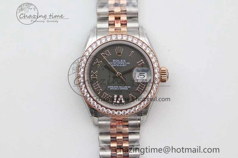Lady DateJust 28 SS RG TWF Diamonds Bezel 1:1 Best Edition Grey Dial Roman Markers on Jubilee Bracelet NH05