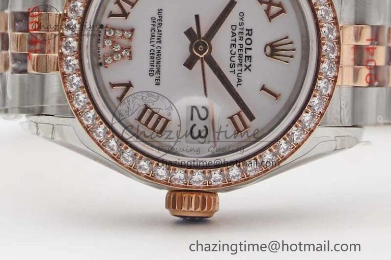 Lady DateJust 28 SS RG TWF Diamonds Bezel 1:1 Best Edition White Dial Roman Markers on Jubilee Bracelet NH05