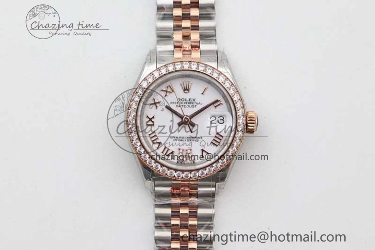 Lady DateJust 28 SS RG TWF Diamonds Bezel 1:1 Best Edition White Dial Roman Markers on Jubilee Bracelet NH05