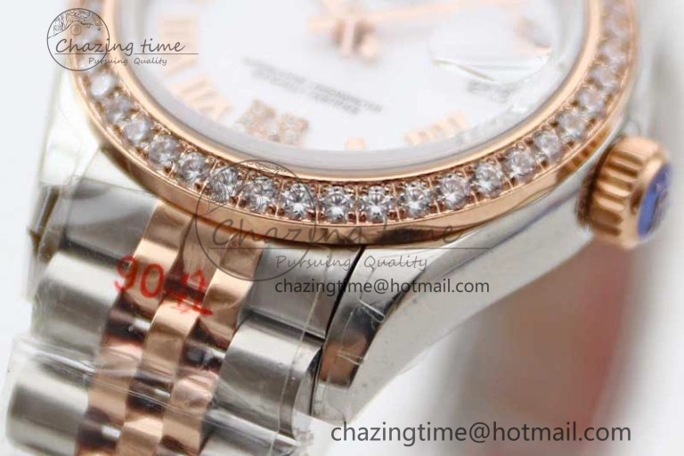 Lady DateJust 28 SS RG TWF Diamonds Bezel 1:1 Best Edition White Dial Roman Markers on Jubilee Bracelet NH05