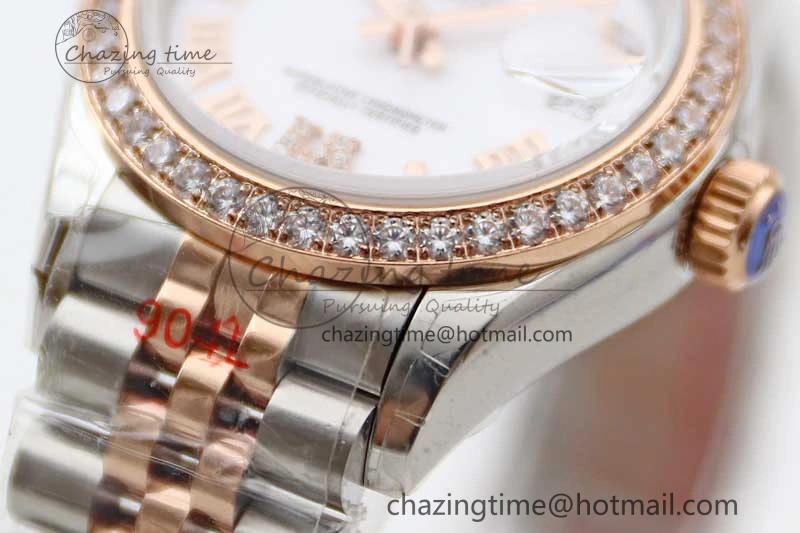 Lady DateJust 28 SS RG TWF Diamonds Bezel 1:1 Best Edition White Dial Roman Markers on Jubilee Bracelet NH05