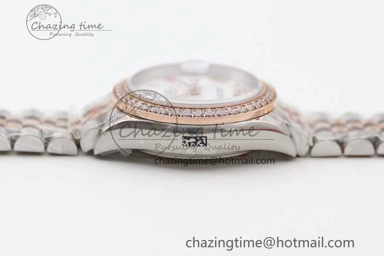 Lady DateJust 28 SS RG TWF Diamonds Bezel 1:1 Best Edition White Dial Roman Markers on Jubilee Bracelet NH05