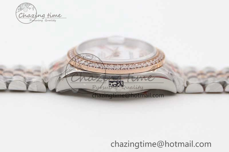 Lady DateJust 28 SS RG TWF Diamonds Bezel 1:1 Best Edition White Dial Roman Markers on Jubilee Bracelet NH05