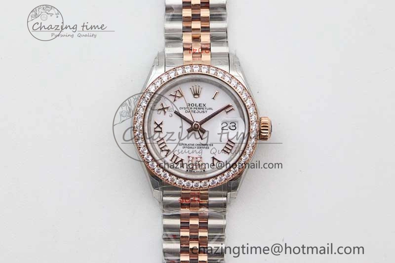 Lady DateJust 28 SS RG TWF Diamonds Bezel 1:1 Best Edition White Dial Roman Markers on Jubilee Bracelet NH05
