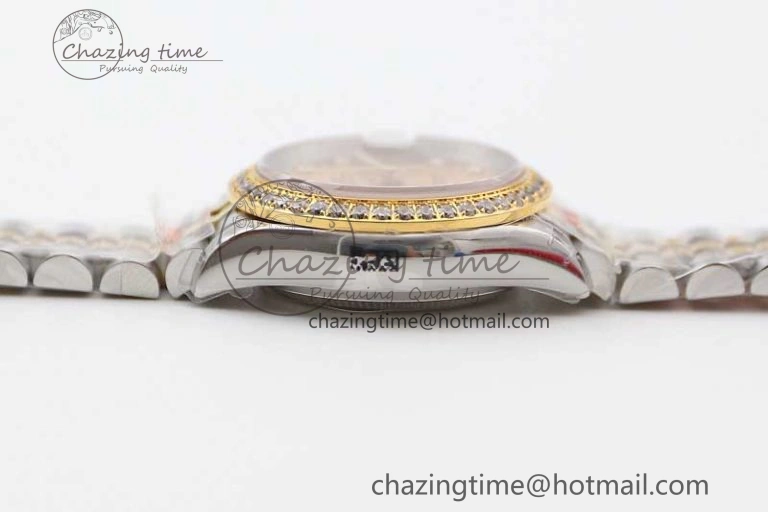 Lady DateJust 28 SS YG TWF Diamonds Bezel 1:1 Best Edition Gold Dial Diam Roman Markers on Jubilee Bracelet NH05
