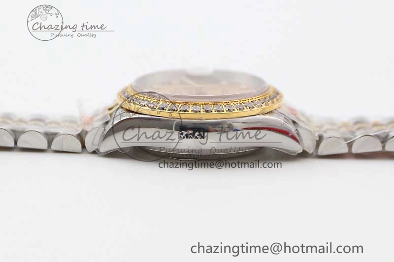 Lady DateJust 28 SS YG TWF Diamonds Bezel 1:1 Best Edition Gold Dial Diam Roman Markers on Jubilee Bracelet NH05