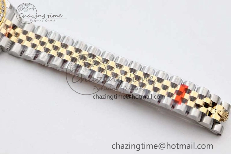 Lady DateJust 28 SS YG TWF Diamonds Bezel 1:1 Best Edition Gold Dial Diamond Markers on Jubilee Bracelet NH05