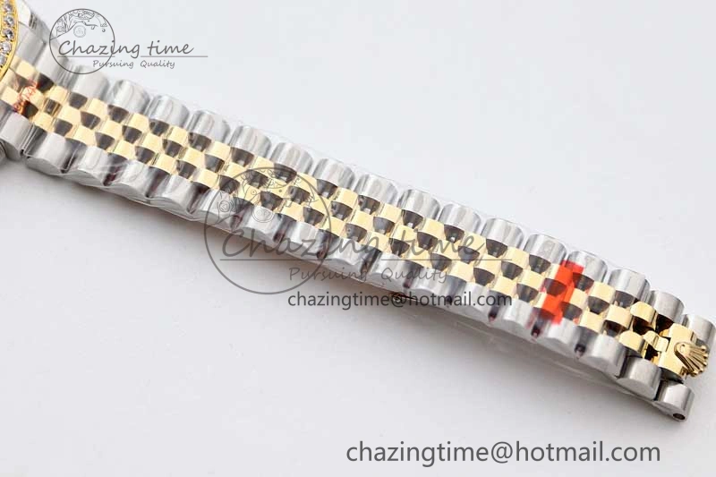 Lady DateJust 28 SS YG TWF Diamonds Bezel 1:1 Best Edition Gold Dial Diamond Markers on Jubilee Bracelet NH05