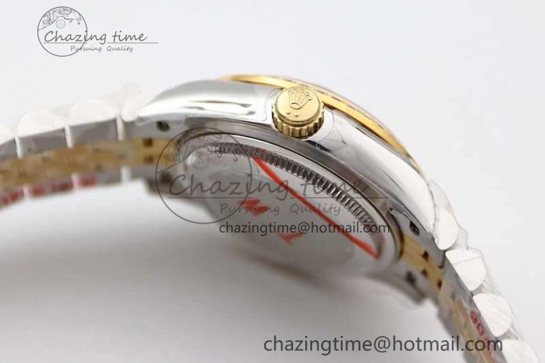 Lady DateJust 28 SS YG TWF Diamonds Bezel 1:1 Best Edition Gold Dial Diamond Markers on Jubilee Bracelet NH05