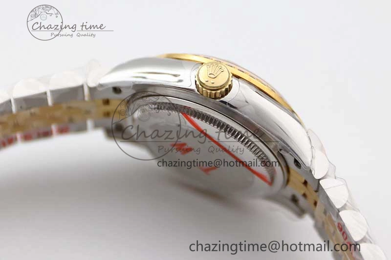 Lady DateJust 28 SS YG TWF Diamonds Bezel 1:1 Best Edition Gold Dial Diamond Markers on Jubilee Bracelet NH05