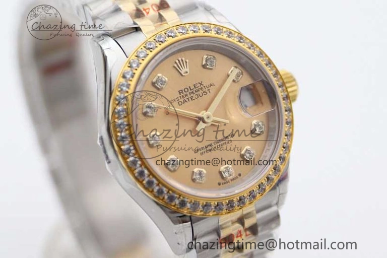 Lady DateJust 28 SS YG TWF Diamonds Bezel 1:1 Best Edition Gold Dial Diamond Markers on Jubilee Bracelet NH05