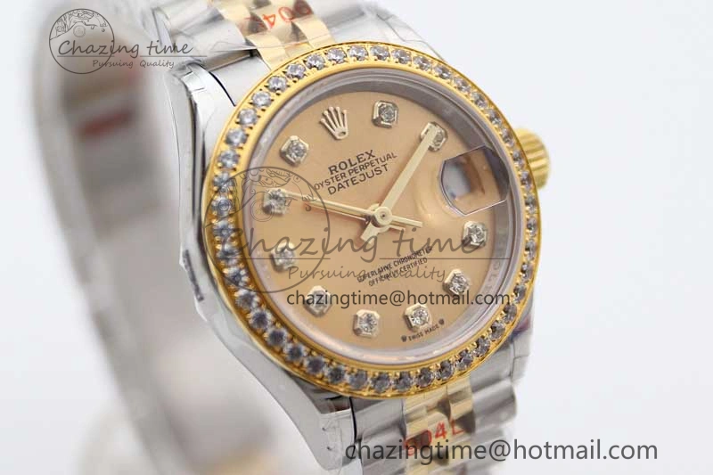 Lady DateJust 28 SS YG TWF Diamonds Bezel 1:1 Best Edition Gold Dial Diamond Markers on Jubilee Bracelet NH05