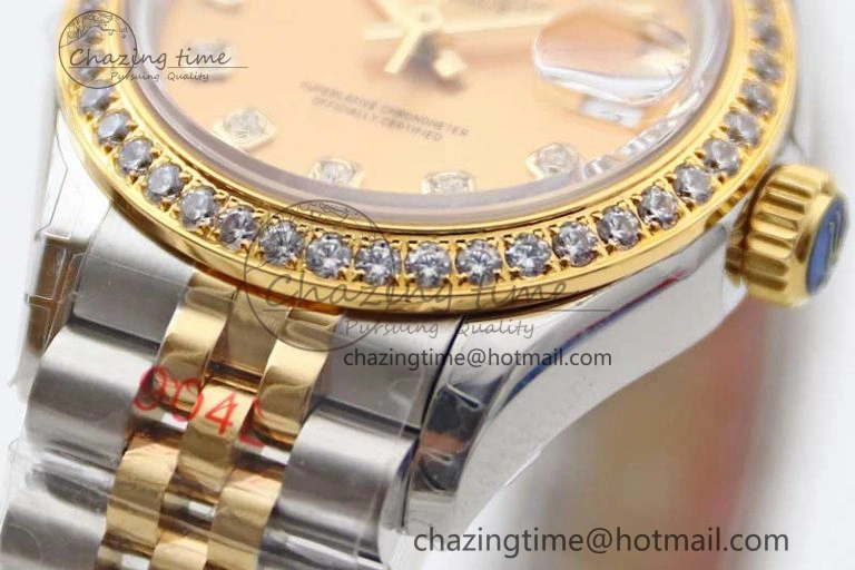 Lady DateJust 28 SS YG TWF Diamonds Bezel 1:1 Best Edition Gold Dial Diamond Markers on Jubilee Bracelet NH05