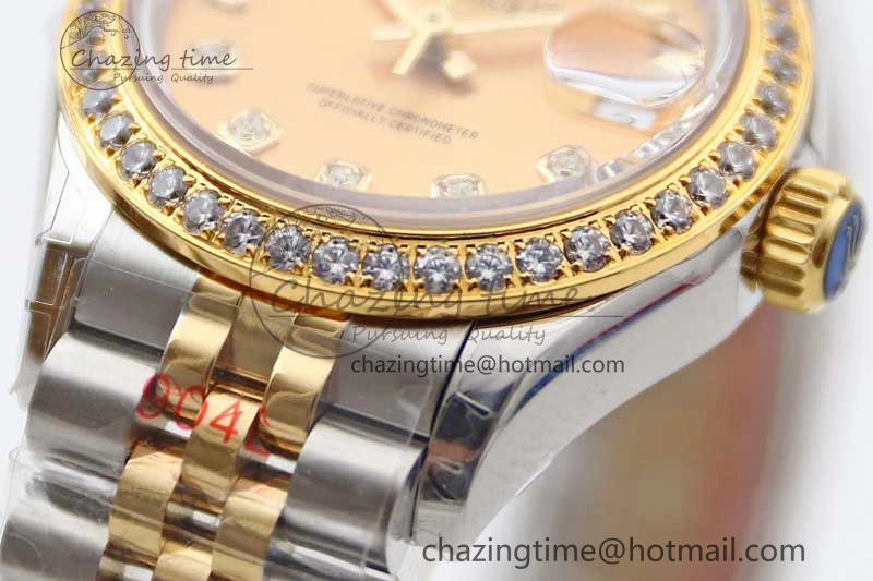 Lady DateJust 28 SS YG TWF Diamonds Bezel 1:1 Best Edition Gold Dial Diamond Markers on Jubilee Bracelet NH05