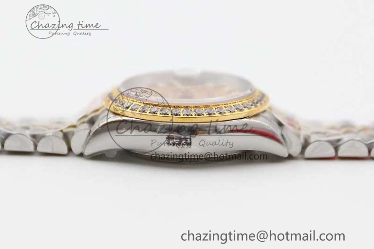 Lady DateJust 28 SS YG TWF Diamonds Bezel 1:1 Best Edition Gold Dial Diamond Markers on Jubilee Bracelet NH05
