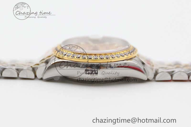 Lady DateJust 28 SS YG TWF Diamonds Bezel 1:1 Best Edition Gold Dial Diamond Markers on Jubilee Bracelet NH05