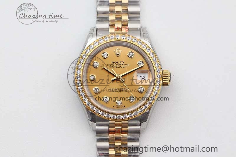 Lady DateJust 28 SS YG TWF Diamonds Bezel 1:1 Best Edition Gold Dial Diamond Markers on Jubilee Bracelet NH05