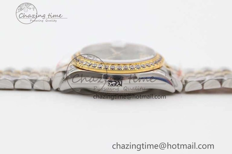 Lady DateJust 28 SS YG TWF Diamonds Bezel 1:1 Best Edition Green Dial Roman Markers on Jubilee Bracelet NH05