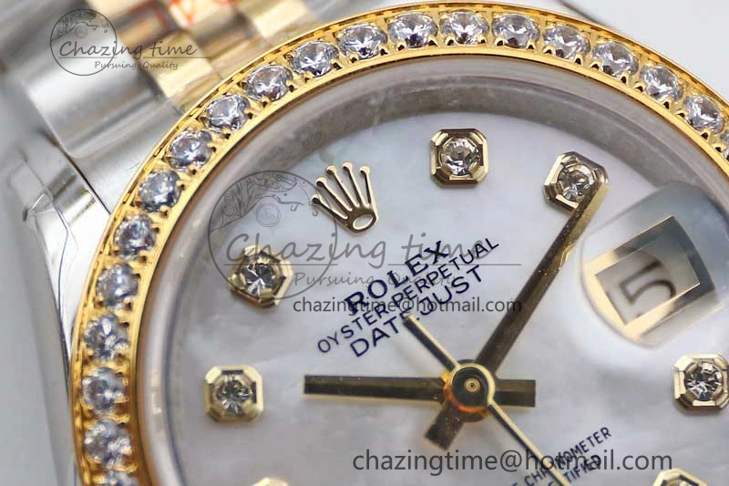 Lady DateJust 28 SS YG TWF Diamonds Bezel 1:1 Best Edition White MOP Dial Diamond Markers on Jubilee Bracelet NH05
