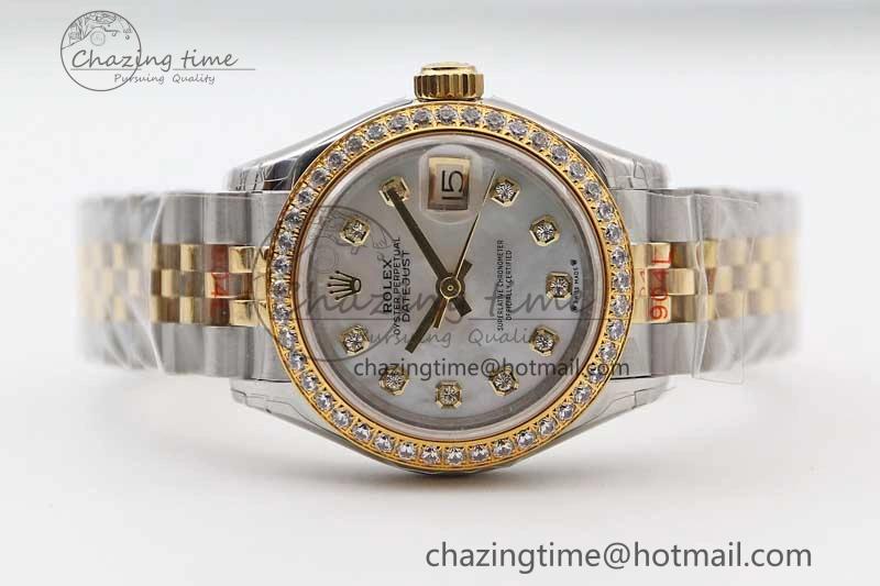 Lady DateJust 28 SS YG TWF Diamonds Bezel 1:1 Best Edition White MOP Dial Diamond Markers on Jubilee Bracelet NH05