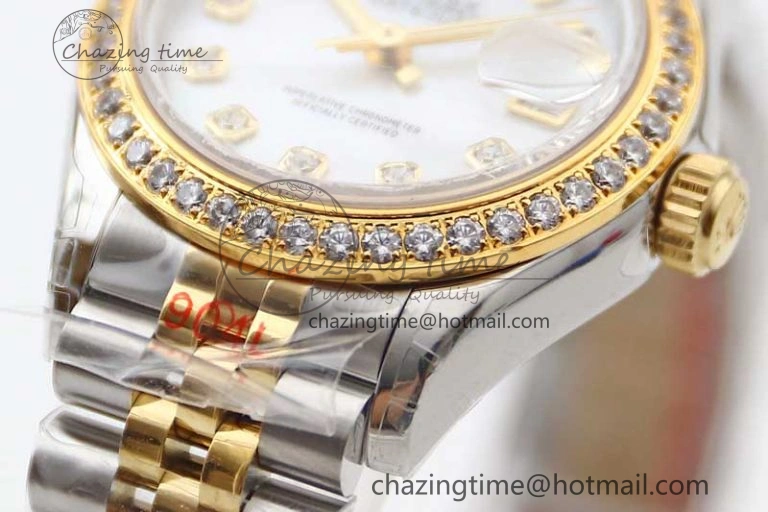 Lady DateJust 28 SS YG TWF Diamonds Bezel 1:1 Best Edition White MOP Dial Diamond Markers on Jubilee Bracelet NH05