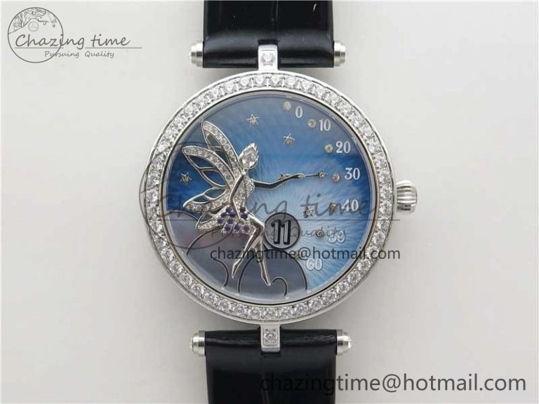 Lady Féerie Full Diamonds 5GF Best Edition Blue Dial on Leather Strap Quartz