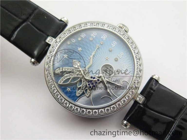 Lady Féerie Full Diamonds 5GF Best Edition Blue Dial on Leather Strap Quartz