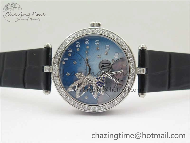 Lady Féerie Full Diamonds 5GF Best Edition Blue Dial on Leather Strap Quartz