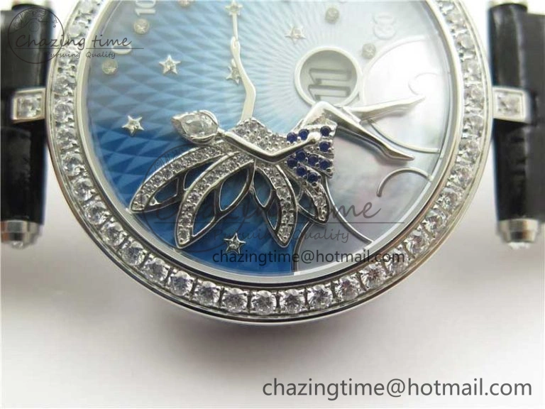 Lady Féerie Full Diamonds 5GF Best Edition Blue Dial on Leather Strap Quartz