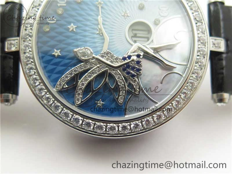 Lady Féerie Full Diamonds 5GF Best Edition Blue Dial on Leather Strap Quartz