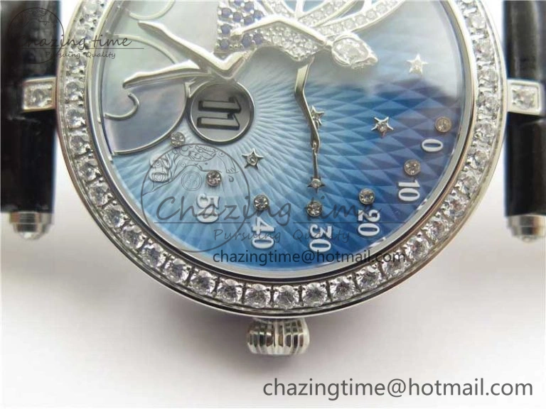 Lady Féerie Full Diamonds 5GF Best Edition Blue Dial on Leather Strap Quartz
